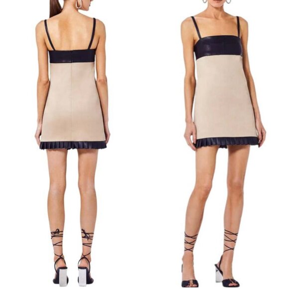 EUC Alexis Jaylen Mini Dress Small Tan/Black Faux Leather Two Tone Cocktail - Picture 1 of 9